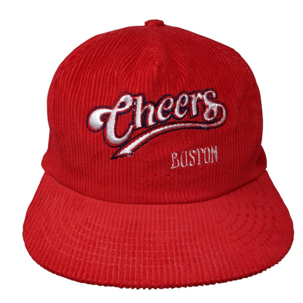 Cheers Boston Snapback 5 Panel Cap Red One Size Adjustable Embroidered Corduroy